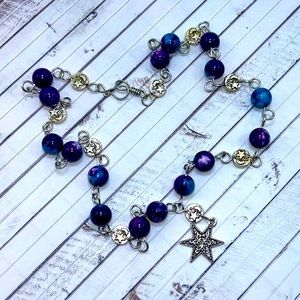 Handmade Star Pendant Necklace with Natural Blue & Purple Rainbow Stones!